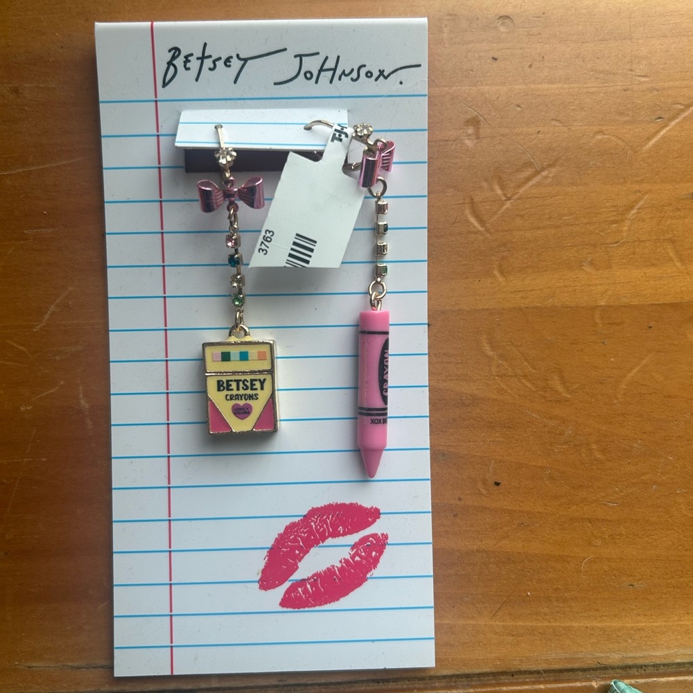 Betsey Johnson Pink and Yellow Crayon Earrings
